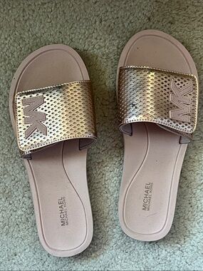 MICHAEL Michael Kors Metallic Rose Gold Slide Sandals
